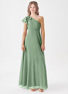 Azazie Arabella Junior A-Linie Gestreift Chiffon Kleid Matcha image3