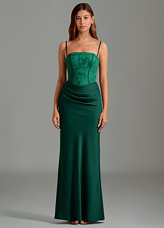 Azazie Emilia Bridesmaid Dresses Emerald Mermaid Strapless Stretch Satin Dress image5