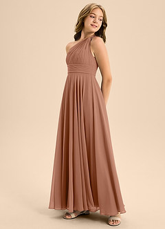 Azazie Charlize Junior Bronzer A-Line Pleated Chiffon Dress image4