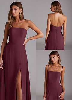 Azazie Wren Vestidos de damas de honor Vestido de Cabernet de Gasa de Corte en A Convertible con Corte Lateral image9