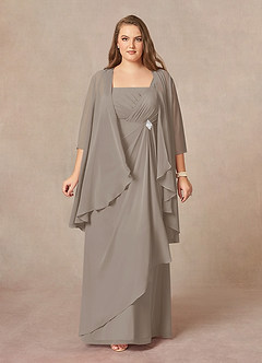 Azazie Weisz Mother of the Bride Dresses Taupe A-Line Square Neckline Pleated Chiffon Dress image7