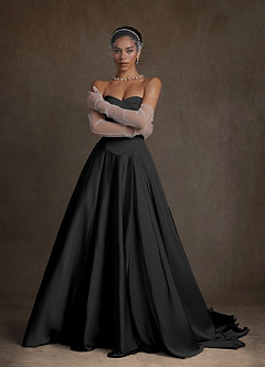 Azazie Alta Wedding Dresses Black A-Line Strapless Stretch Satin Dress image8