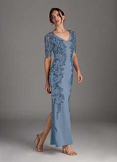 Azazie Farrah Mother of the Bride Dresses Dusty Blue Sheath Lace Stretch Crepe Dress image2