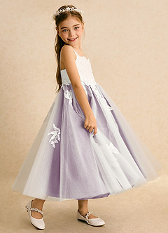 Azazie Coraline Flower Girl Dresses Ivory Wisteria A-Line Lace Dress image5