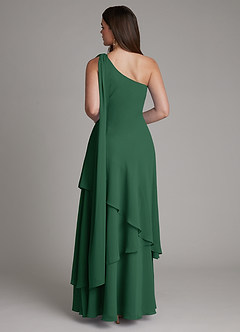 Azazie Monique Vestidos de damas de honor Vestido Verde Oscuro de Gasa de Línea A con Un hombro image2