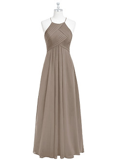 Azazie Ginger Bridesmaid Dresses Taupe A-Line Halter Pleated Chiffon Dress image6