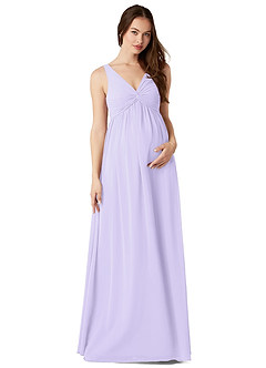 Azazie Yetta Maternity Bridesmaid Dresses A-Line V-Neck Gathered Chiffon Floor-Length Dress image1