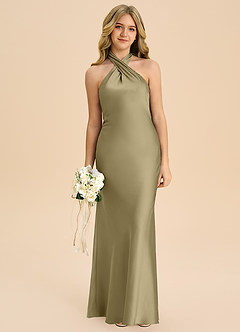 Azazie Chickie Junior Etui Plissee Stretch-Satin Kleid Moosgrün image3