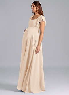 Azazie Bondi Maternity Bridesmaid Dresses A-Line Ruched Chiffon Floor-Length Dress image4