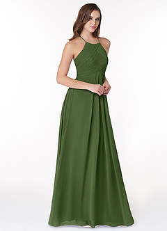 Azazie Ginger Bridesmaid Dresses Olive A-Line Halter Pleated Chiffon Dress image1
