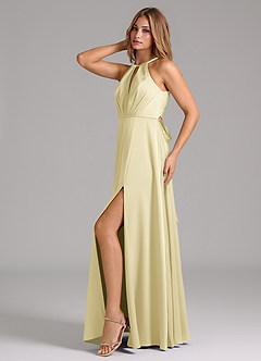 Azazie Evalleen Final Sale Dusty Blue A-Line Pleated Stretch Satin Dress image4
