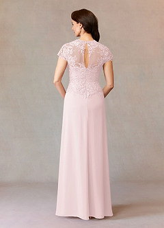 Azazie Junie Mère de la mariée Robes Robe Trapèze en Mousseline de soie Dentelle Rose Pâle image2