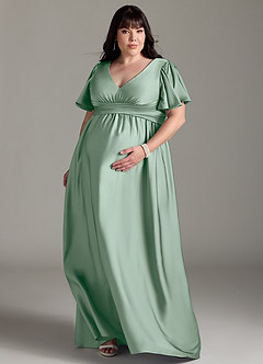 Azazie Verna Maternity Bridesmaid Dresses A-Line Ruched Stretch Satin Floor-Length Dress image9