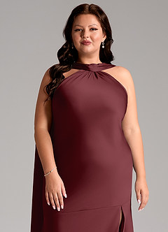 Azazie Kinsley Vestidos de madrinha de casamento Vestido Cabernet de Cetim elástico de sereia com Fenda Lateral image13