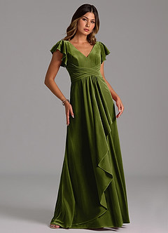 Azazie Omari Bridesmaid Dresses Olive A-Line Pleated Velvet Dress image5