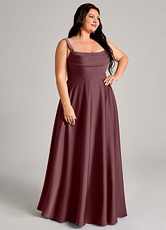 Azazie Shaude Bridesmaid Dresses Sangria A-Line Pleated Stretch Satin Dress image10