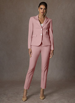 front Whitney Dusty Rose Structured Stretch Full Length Pants Suit