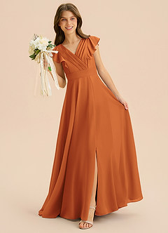 Azazie Anysa Junior Cinnamon A-Line Ruched Chiffon Dress image3