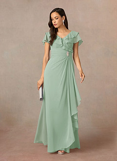 Azazie Snapdragon Mother of the Bride Dresses Agave A-Line V-Neck Ruched Chiffon Dress image1