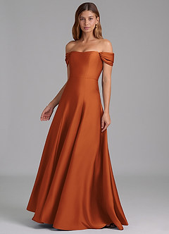 Azazie Seriana Bridesmaid Dresses Cinnamon A-Line Off the Shoulder Stretch Satin Convertible Dress image3
