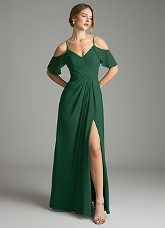 Azazie Dakota Bridesmaid Dresses Dark Green A-Line V-Neck Pleated Chiffon Dress image1