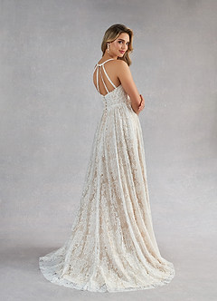 Azazie August Wedding Dresses Diamond White Nude A-Line Lace Dress image4