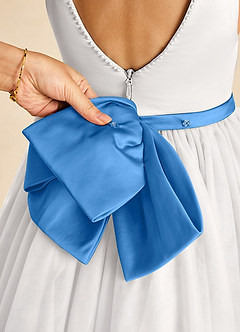 Azazie Seline Flower Girl Dresses Ivory Blue Jay A-Line Bow Tulle Dress image3