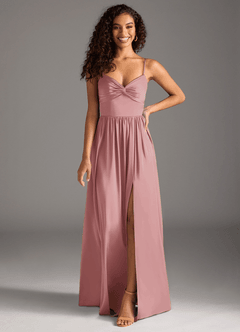 Azazie Zeya Bridesmaid Dresses Dusty Rose A-Line Pleated Stretch Satin Dress image8