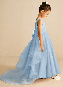 Azazie Pumpkin Flower Girl Dresses Powder Blue A-Line Convertible Tulle Dress image3