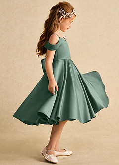 Azazie Favia Flower Girl Dresses Eucalyptus A-Line Off the Shoulder Matte Satin Dress image5