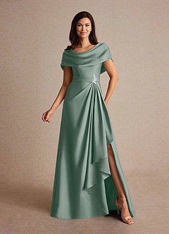 Azazie Branford Abiti per la Madre della Sposa Abito A-Line in Raso Elasticizzato Plissettato Salvia Argentata image1