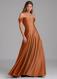 Azazie Seriana Suknie dla druhen Linia A Zza ramienia Satyna elastyczna Do ziemi Sukienka image4