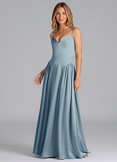 Azazie Kirby Final Sale Dusty Blue A-Line Stretch Satin Dress image4