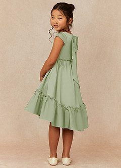 Azazie Lee 플라워 걸 드레스 A라인 절하다 스트레치 새틴 비대칭 드레스 image4