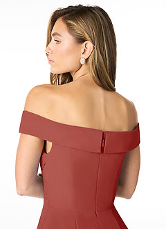 Azazie Lecia Bridesmaid Dresses Terracotta Empire Off-The-Shoulder Pleated Chiffon Convertible Dress image7