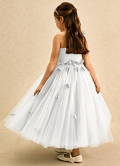 Azazie Strudel vestidos de niña de las flores Vestido de Blanco de Tul de Corte Princesa con Hombro unilateral image7