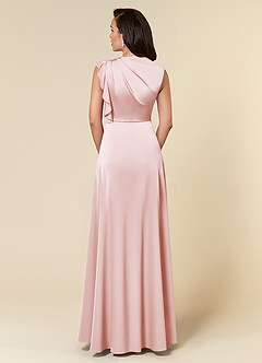 Azazie Narine vestidos de madre de la novia Vestido de Rosa Rubor de Satén Elástico de Corte En A con Escote alto plisado image5