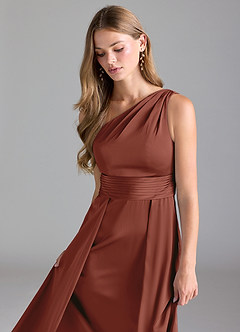 Azazie Dallas Jurken voor bruidsmeisjes Jurk van Stretch Satijn met A-Lijn One-Shoulder Kastanjebruin image6