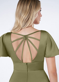 Azazie Lani Robes de demoiselle d'honneur Robe Trapèze en Satin extensible Manche à volants Pistache image3
