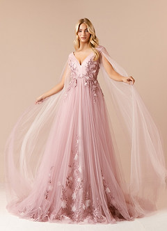 Azazie Seraphine Wedding Dresses Vintage Mauve Blushing Pink A-Line Sequins Tulle Dress image1