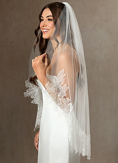 front Embroidered Floral Lace Hem Fingertip Length Veil
