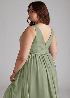 Azazie Yetta Maternity Bridesmaid Dresses A-Line V-Neck Gathered Chiffon Floor-Length Dress image12