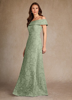 Azazie Medford Mother of the Bride Dresses Dusty Sage A-Line Off the Shoulder Floral Burnout Dress image2