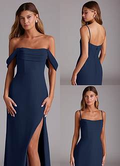 Azazie Saige Bridesmaid Dresses Dark Navy A-Line Off the Shoulder Chiffon Convertible Dress image10