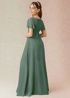 Azazie Induh Junior Eucalyptus A-Line Ruched Chiffon Dress image2