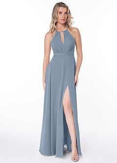 Azazie Evalleen Abiti da Damigella Abito A-Line in Chiffon Plissettato Blu Polveroso image2