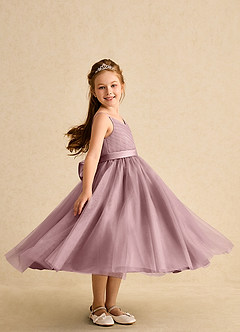 Azazie Patootie vestidos de niña de las flores Vestido de Rosa Polvorienta de Tul de Corte En A con Tirante Espagueti image3
