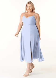 Azazie Clarissa Brautjungfernkleider A-Linie V-Hals Chiffon Kleid Eis image9
