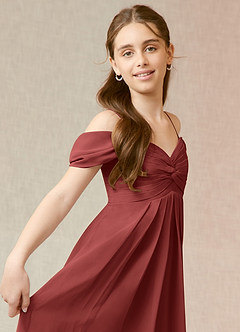 Azazie Kaitlynn Junior Terracotta A-Line Off the Shoulder Chiffon Dress image6