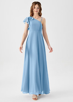 Azazie Arabella Junior Powder Blue A-Line Ruched Chiffon Dress image5
